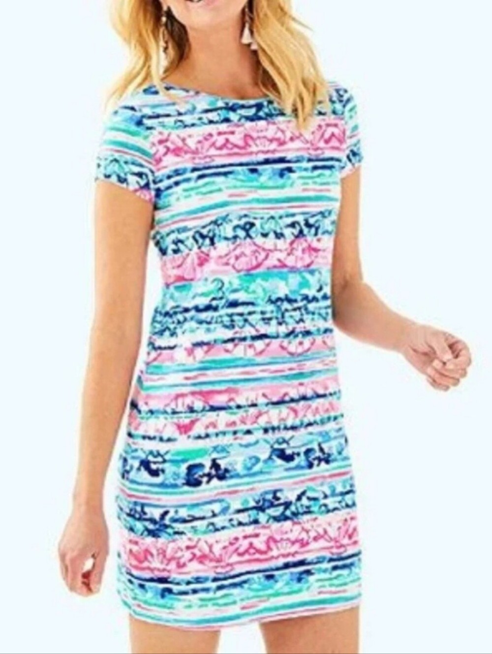 Lilly Pulitzer Short Sleeve Shift Dress in Pink & Blue Stripe >like NEW !